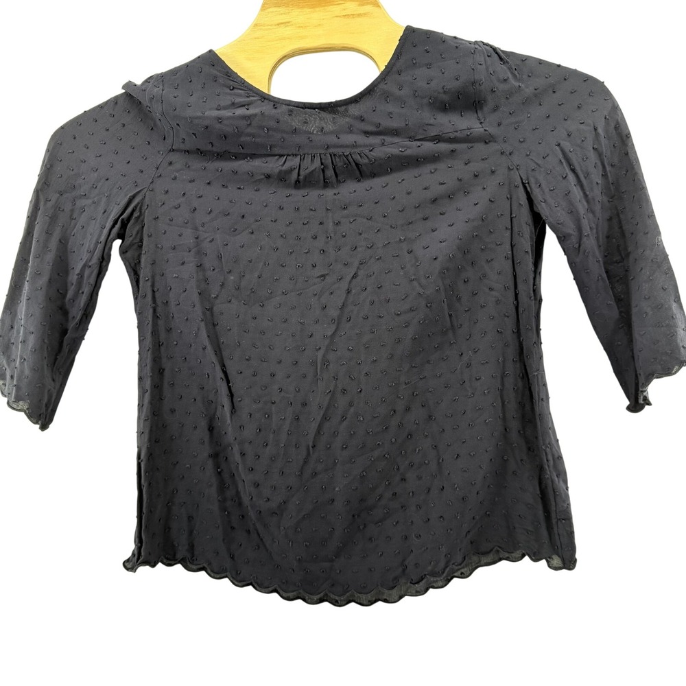 Anthropology Maeve Shirt 8 Blue Textured Sheer Dot Scallop Hem 3/4 Sleeve Blouse